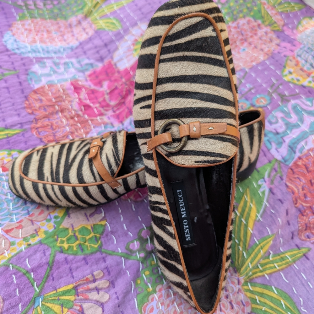 Zebra Print Loafers with Buckle